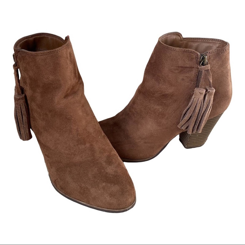 Merona Target Womens Brown Zipped Tassel Ankle Bootie Short Heel Boots Size 8